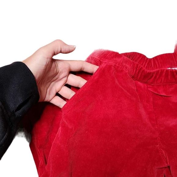 Hanna Andersson corduroy red wide leg pull on pocketed stretch pants - Picture 2 of 5